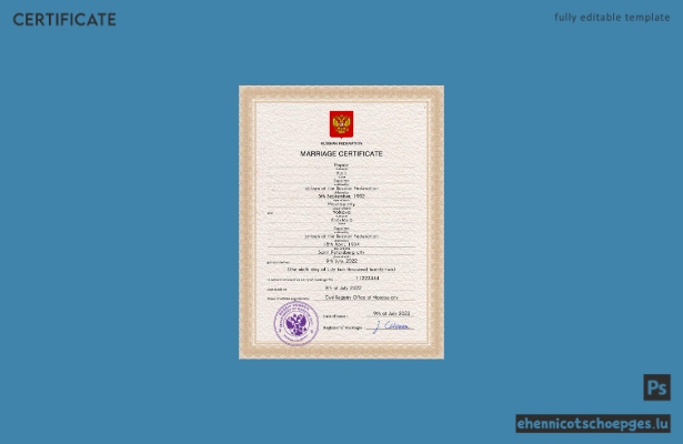Russische Heiratsurkunde (PSD), vollständig bearbeitbare Beispielvorschau